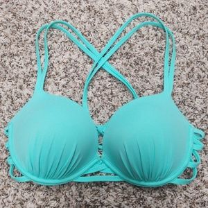 Teal criss cross bathing suit top